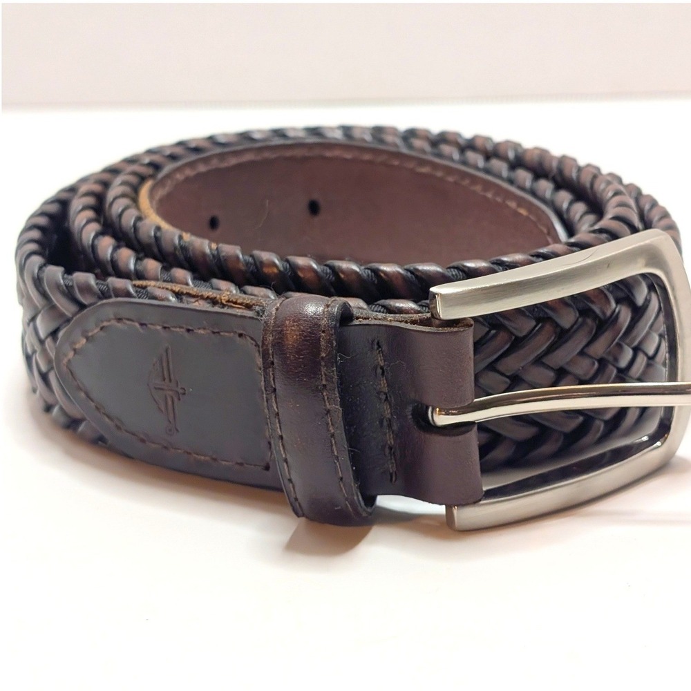 Dockers Belt Dark Brown Braided Bonded Leather Silvertone Buckle Mens 40 Preppy